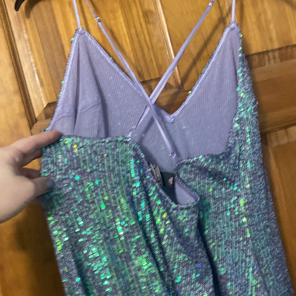 VS teal and purple sequin sparkly night gown slip dress. Size large NWOT - Picture 2 of 7